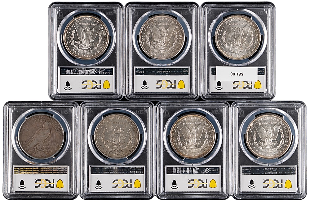 1881-1934 PCGS Graded Silver Dollars (7) with (6) 1880s Morgans & 1934-S Peace