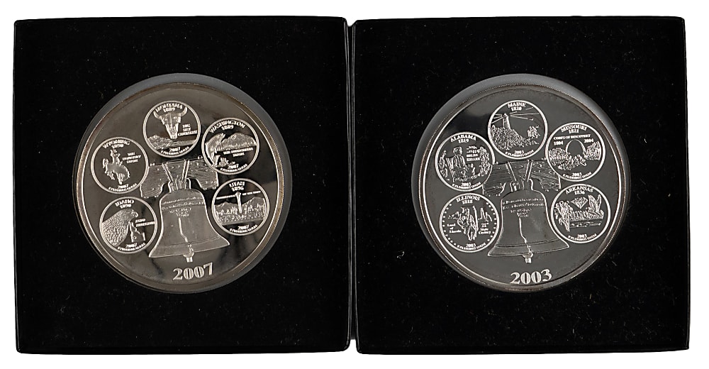 2003-2007 Hamilton Mint State Quarter 4-Ounce .999 Fine Silver Commemorative Rounds (2)