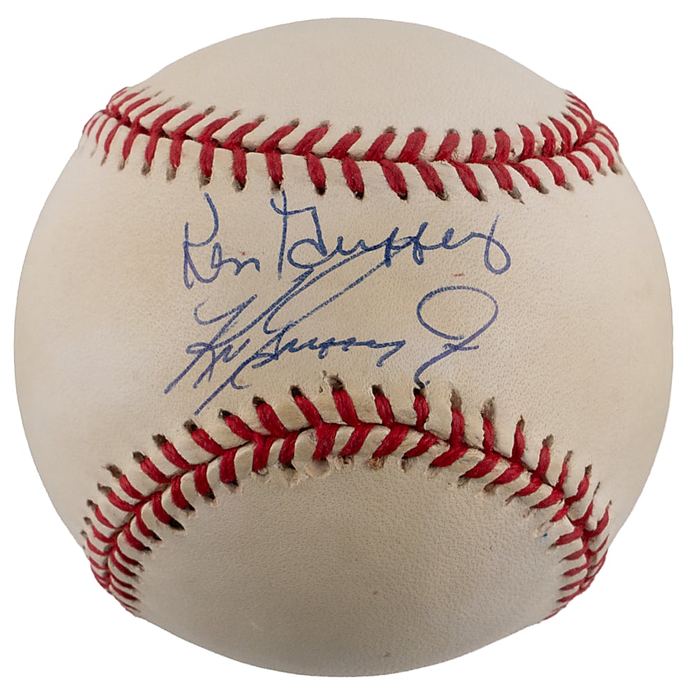 Ken Griffey Jr. and Ken Griffey Sr. Dual-Signed OAL/Budig Baseball - JSA COA