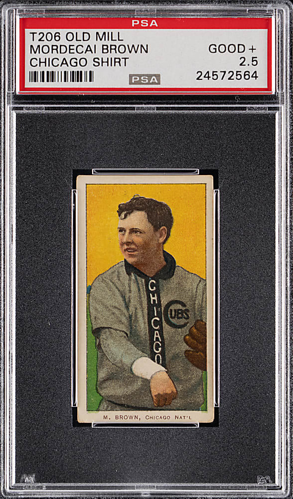 1909-1911 T206 White Border Mordecai Brown Chicago Shirt PSA GOOD+ 2.5 - Old Mill Back
