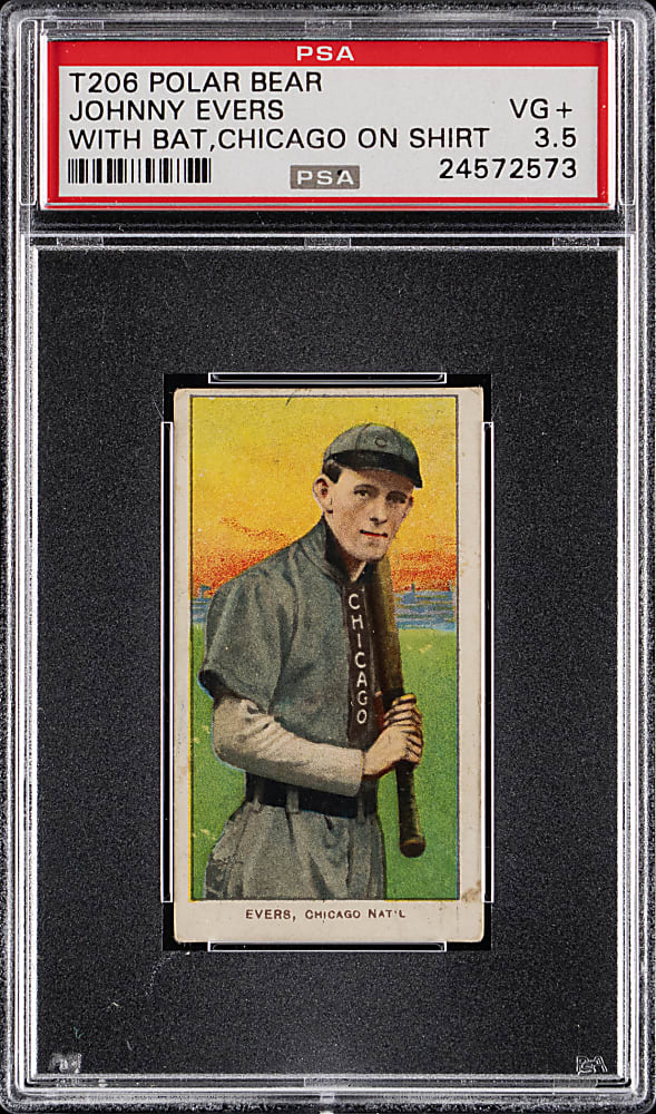 1909-1911 T206 White Border Johnny Evers with Bat, Chicago Shirt PSA VG+ 3.5 - Polar Bear Back