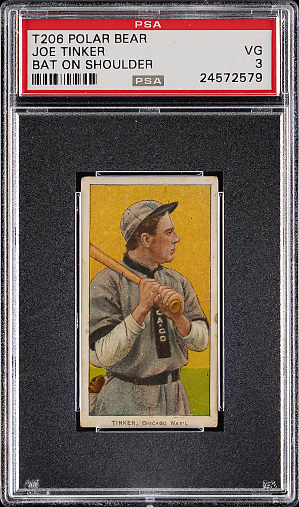 1909-1911 T206 White Border Joe Tinker Bat on Shoulder PSA VG 3 - Polar Bear Back