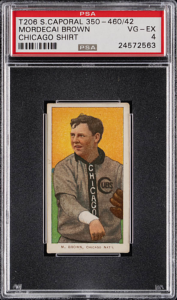 1909-1911 T206 White Border Mordecai Brown Chicago on Shirt PSA VG-EX 4