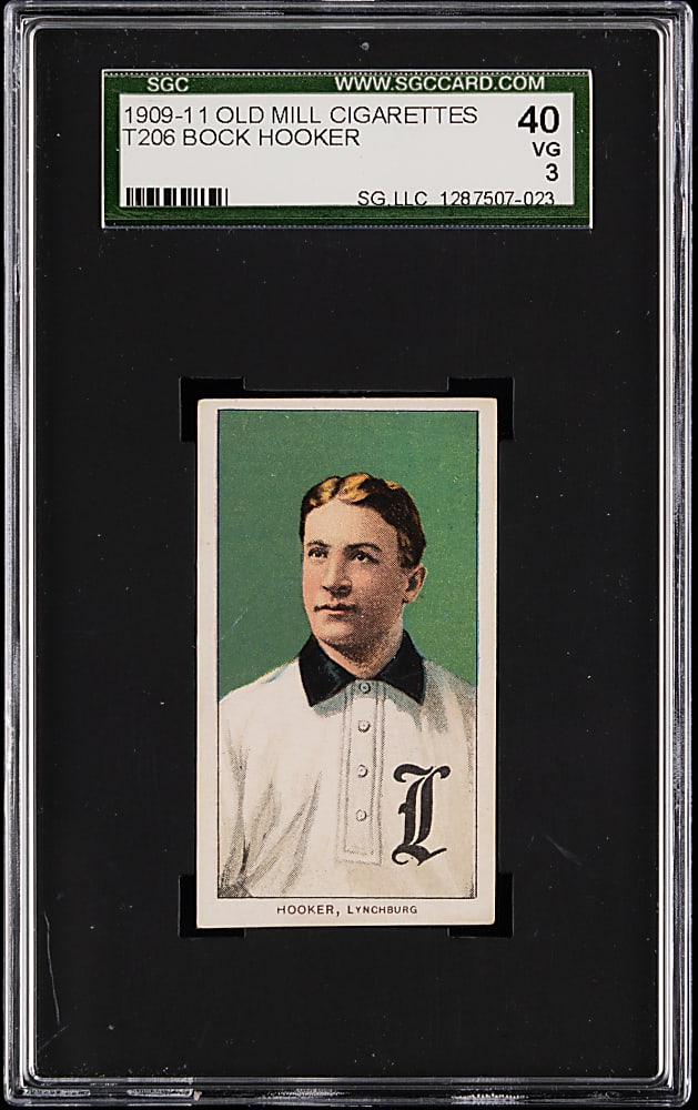 1909-1911 T206 White Border Bock Hooker Southern Leaguer SGC VG 3 - Old Mill Back