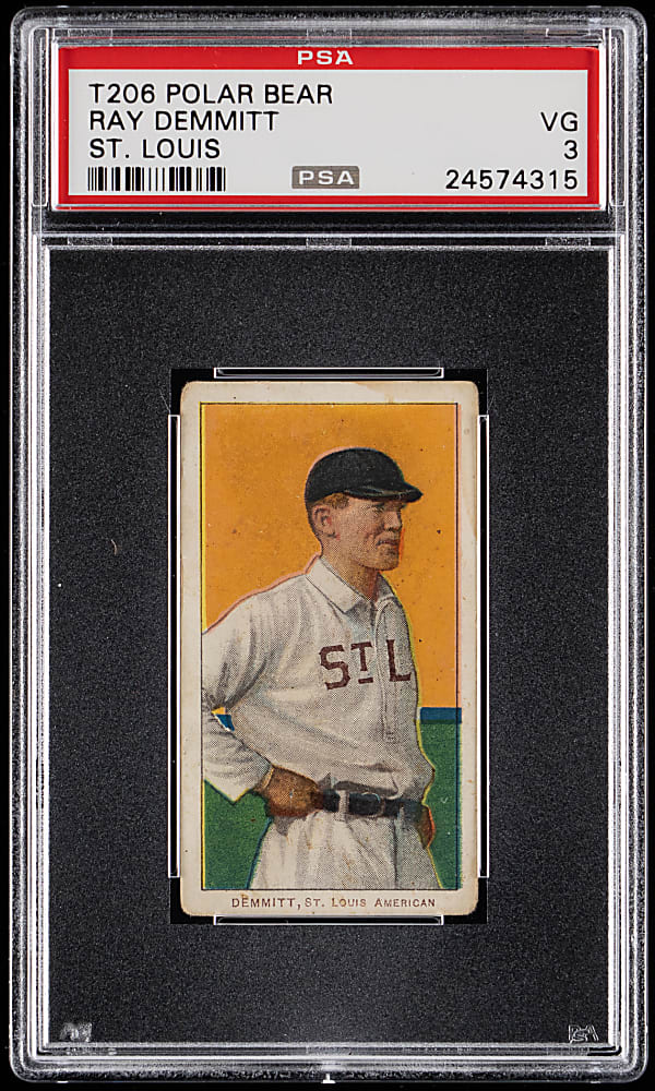 1909-1911 T206 White Border Ray Demmitt St. Louis PSA VG 3 - Polar Bear Back