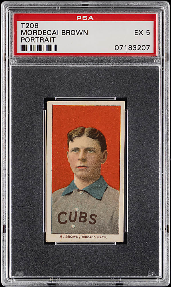 1909-1911 T206 White Border Mordecai Brown Portrait PSA EX 5