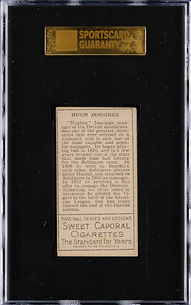 1911 T205 Gold Border Hughie Jennings SGC EX+ 5.5