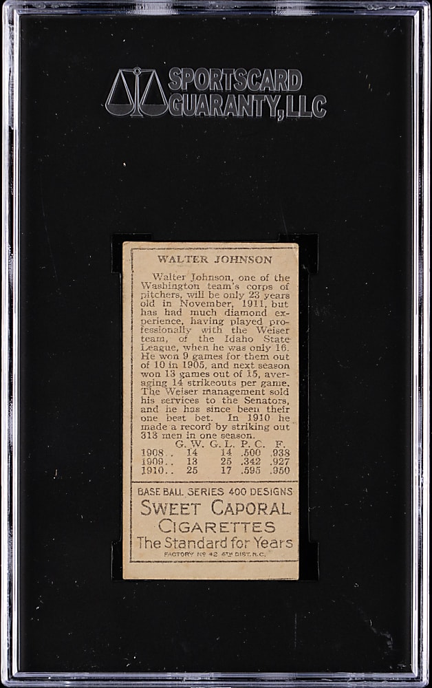 1911 T205 Gold Border Walter Johnson SGC VG 3
