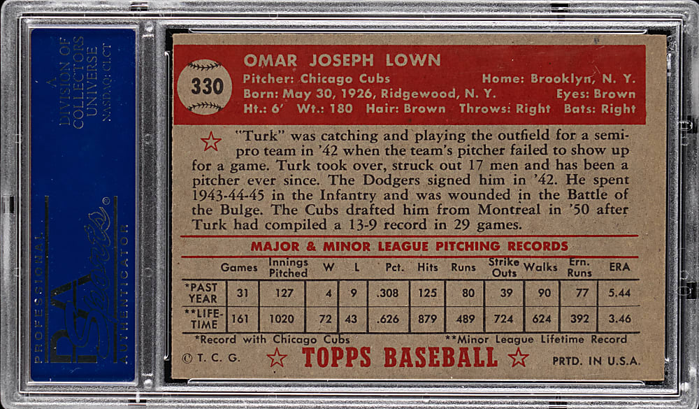 1952 Topps #330 Turk Lown High Number PSA EX-MT 6