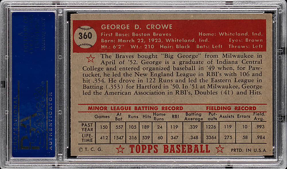 1952 Topps #360 George Crowe High Number PSA EX-MT 6