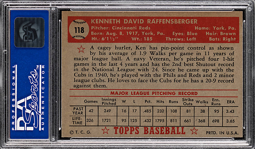 1952 Topps #118 Ken Raffensberger PSA NM-MT 8