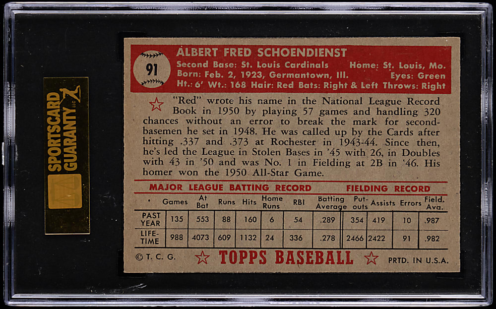 1952 Topps #91 Red Schoendienst SGC NM+ 7.5
