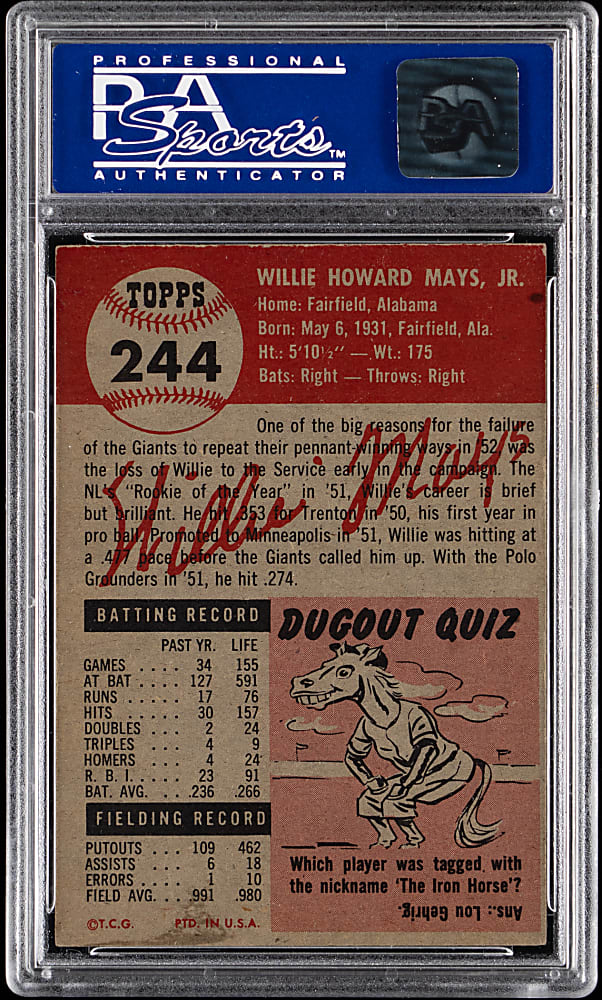 1953 Topps #244 Willie Mays High Number PSA EX-MT 6 (oc)