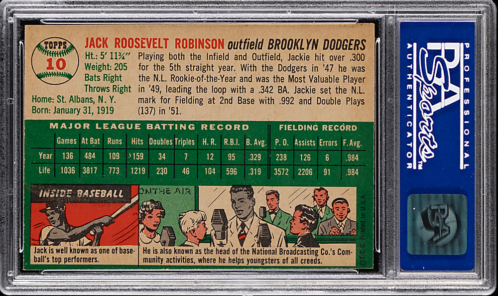 1954 Topps #10 Jackie Robinson PSA NM-MT 8 (oc)