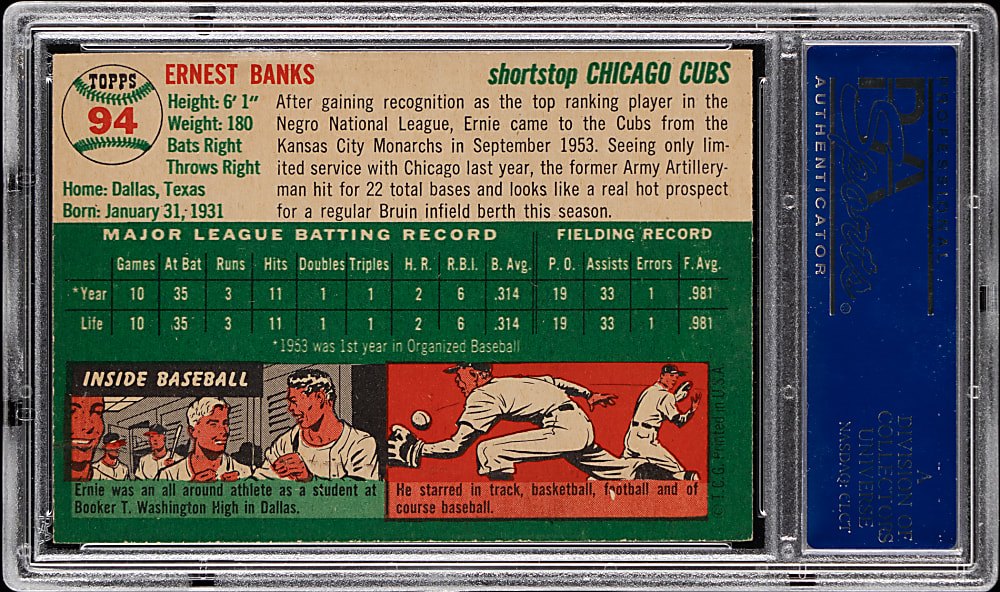 1954 Topps #94 Ernie Banks Rookie PSA NM 7