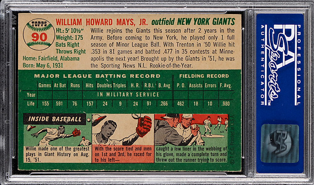 1954 Topps #90 Willie Mays PSA NM 7