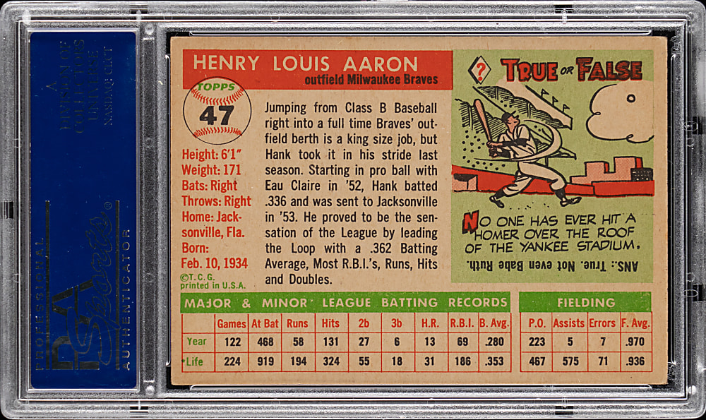 1955 Topps #47 Hank Aaron PSA EX 5