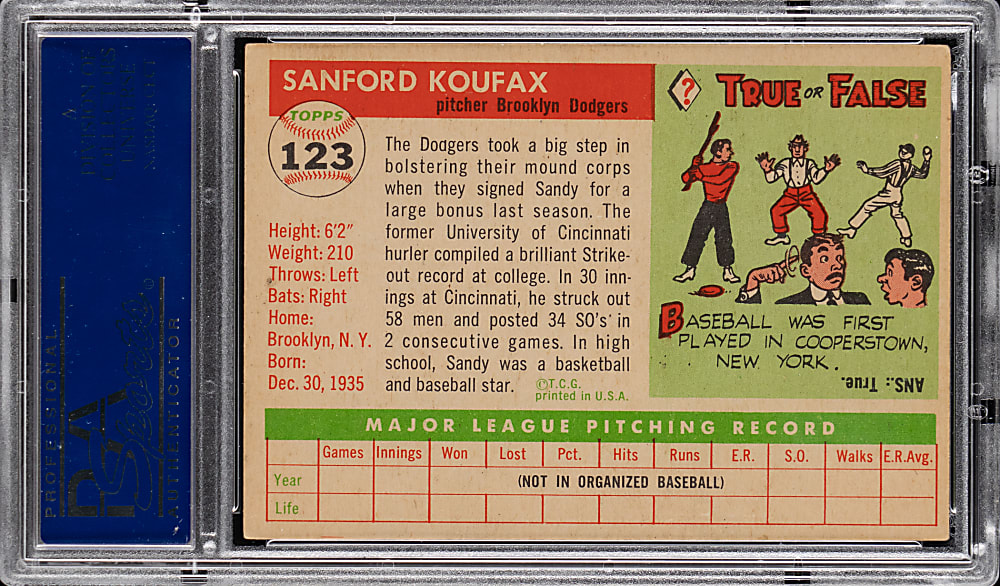 1955 Topps #123 Sandy Koufax Rookie PSA EX 5