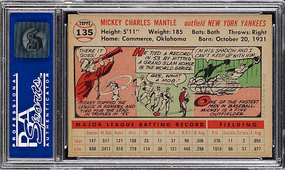 1956 Topps #135 Mickey Mantle White Back PSA EX-MT 6
