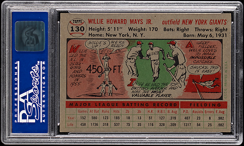 1956 Topps #130 Willie Mays Gray Back PSA NM 7