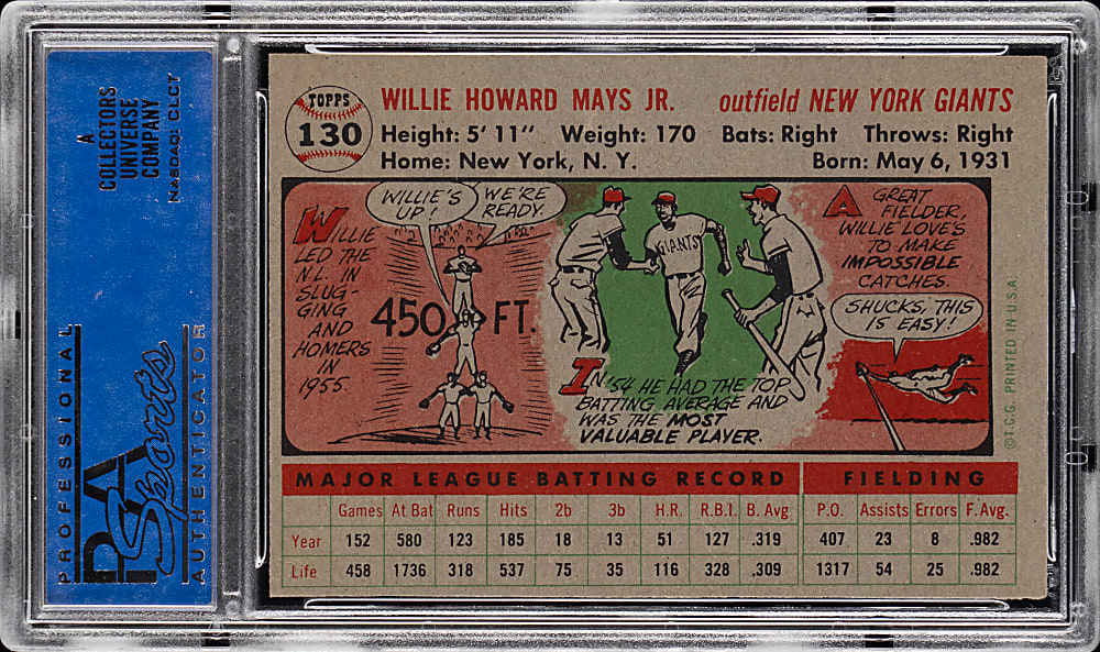 1956 Topps #130 Willie Mays Gray Back PSA EX-MT 6