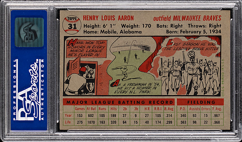 1956 Topps #Hank Aaron Gray Back PSA EX-MT 6