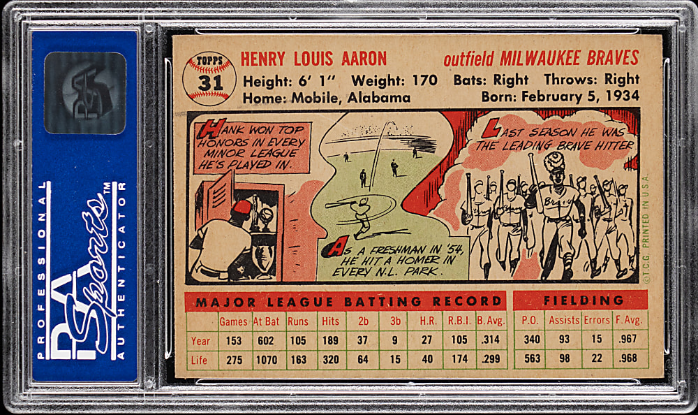 1956 Topps #Hank Aaron White Back PSA EX-MT 6