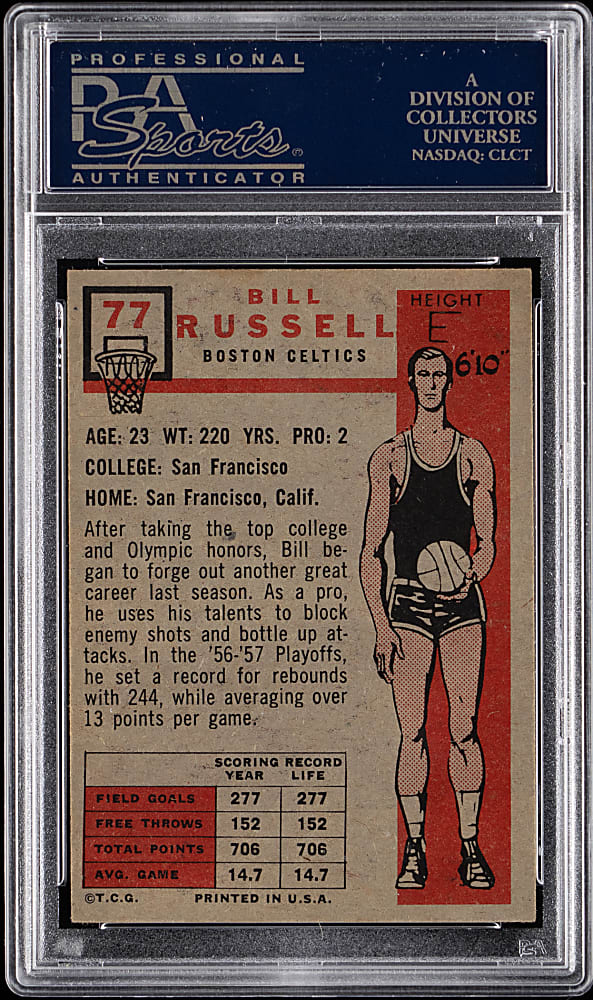 1957-1958 Topps Basketball #77 Bill Russell Rookie PSA EX 5