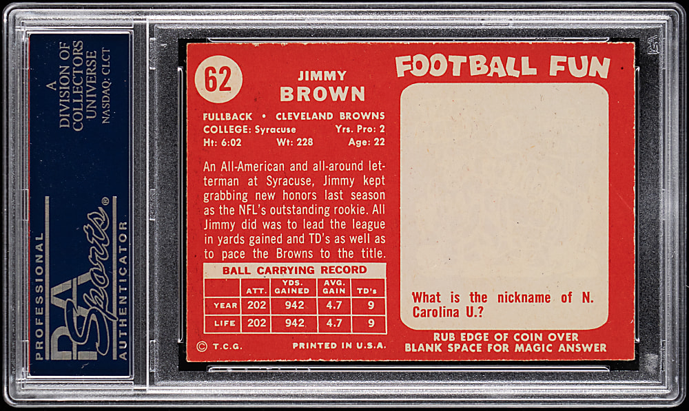 1958 Topps Football #62 Jim Brown Rookie PSA EX-MT 6