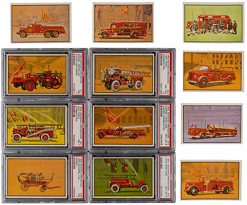 1953 Bowman Firefighters Near Complete Set (59/64) with (6) PSA Graded