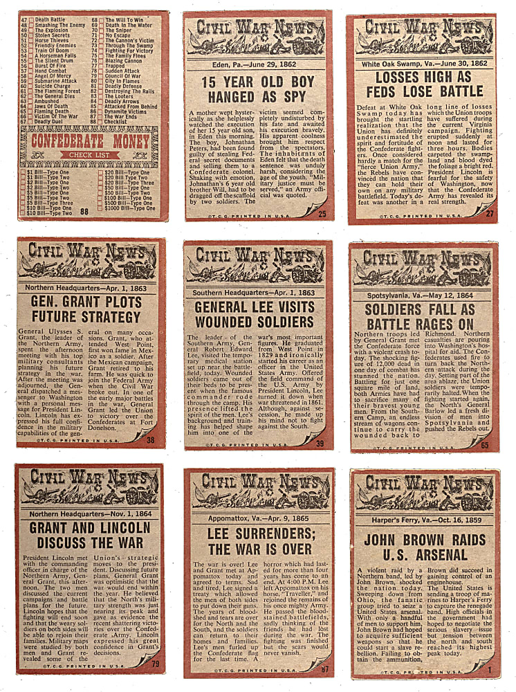 1962 Topps Civil War News Complete Set (88)