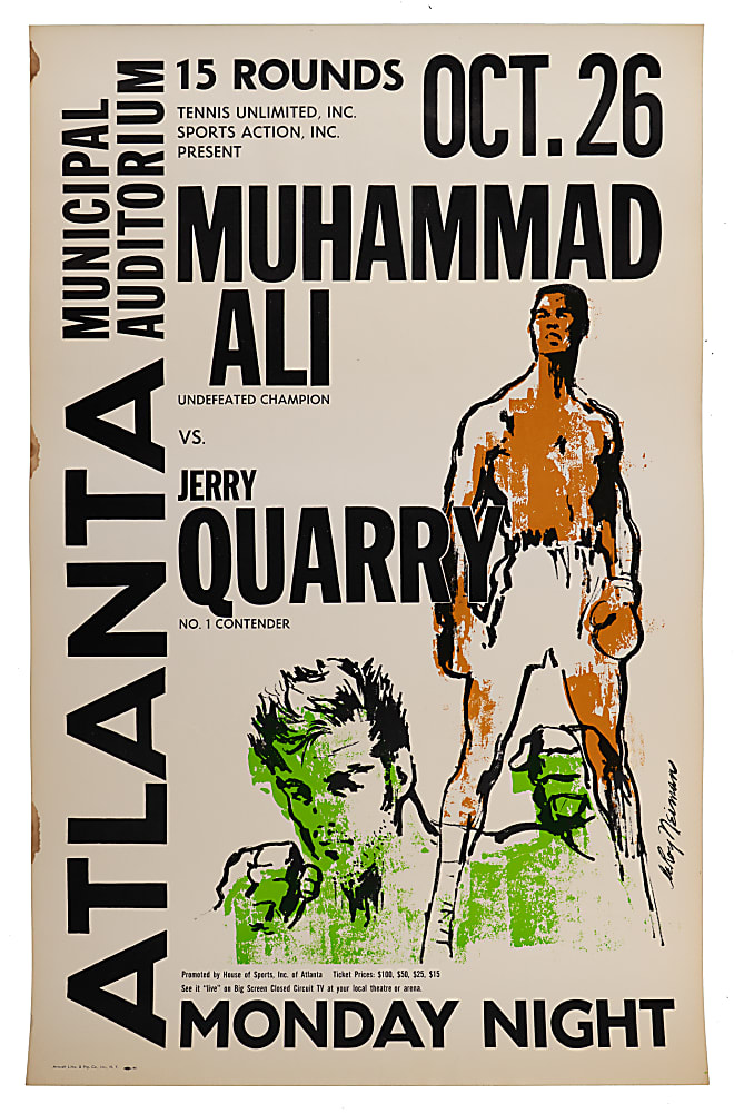1970 Muhammad Ali vs. Jerry Quarry Fight Poster By LeRoy Neiman - Ali's Return to the Ring!