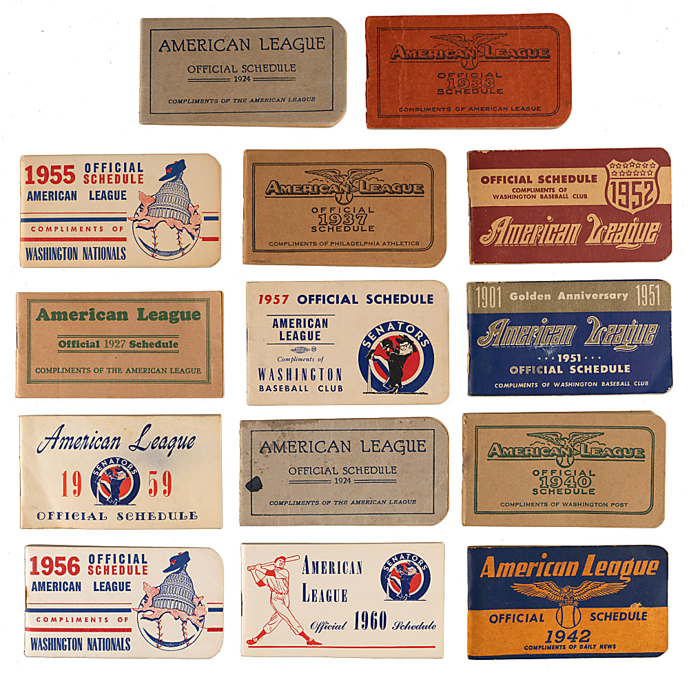 1924-1960 American League Pocket Schedules (14) with Various Pre-War Including 1927