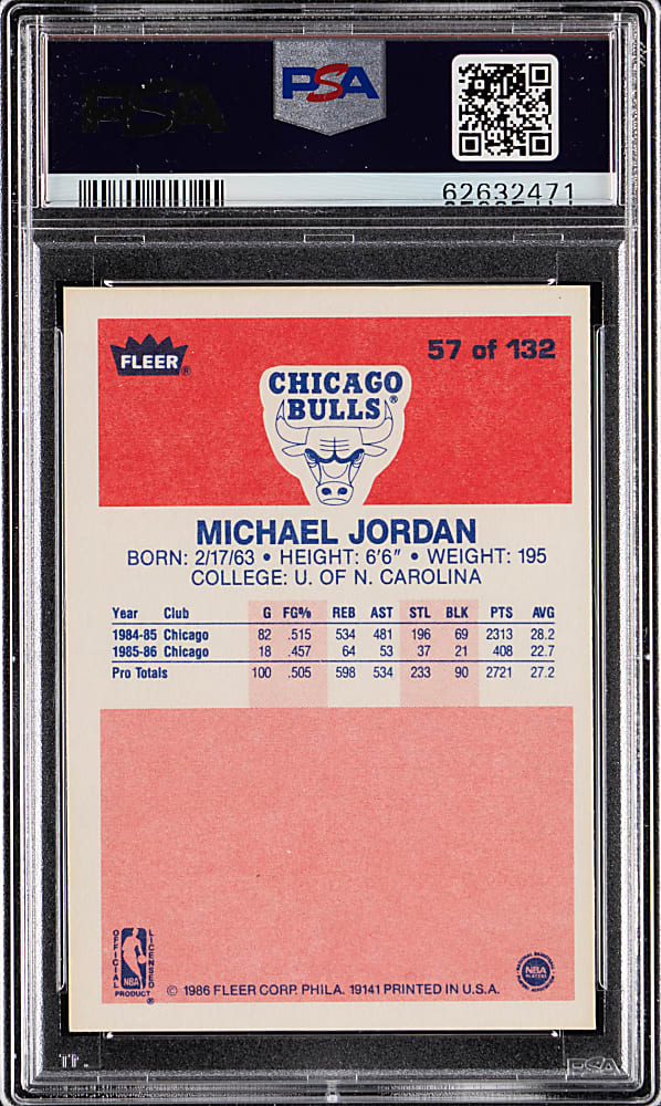 1986-1987 Fleer Basketball #57 Michael Jordan Rookie PSA NM-MT 8