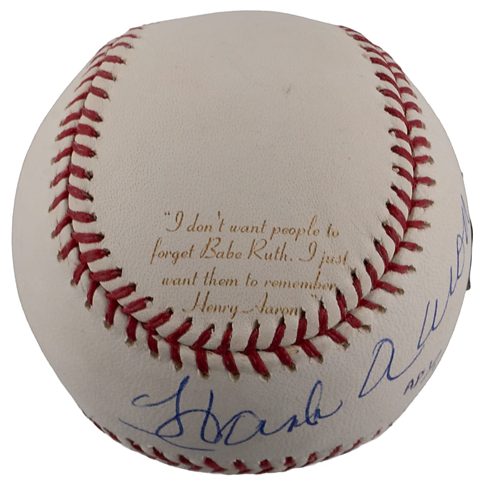 Hank Aaron Single-Signed "Legends of the Field" Artist Proof #1/1 Baseball with Babe Ruth Laser Etched Inscription Quote - Steiner