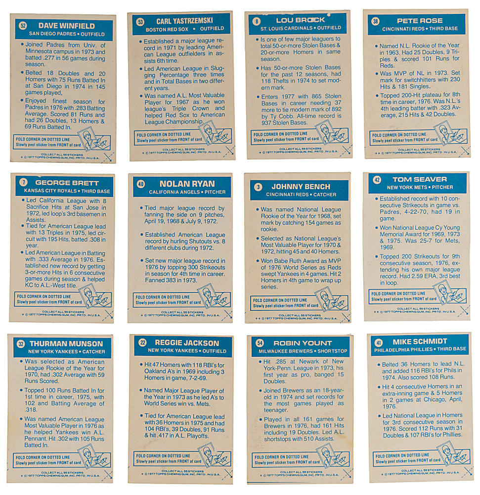 1977 Topps Cloth Stickers Complete Set (55)