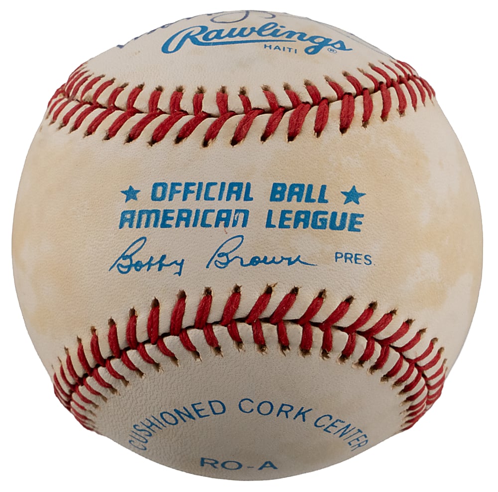 Don Larsen and Yogi Berra Dual-Signed OAL/Brown Baseball with "Perfect Game OCT-8-1956" Inscription