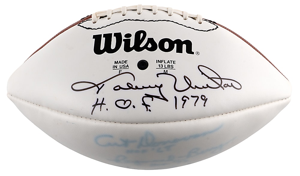 Baltimore Colts Hall of Famers Multi-Signed Football with (6) Autographs Plus Full JSA LOA - Presents as Single Signed Unitas with HOF Inscriptions