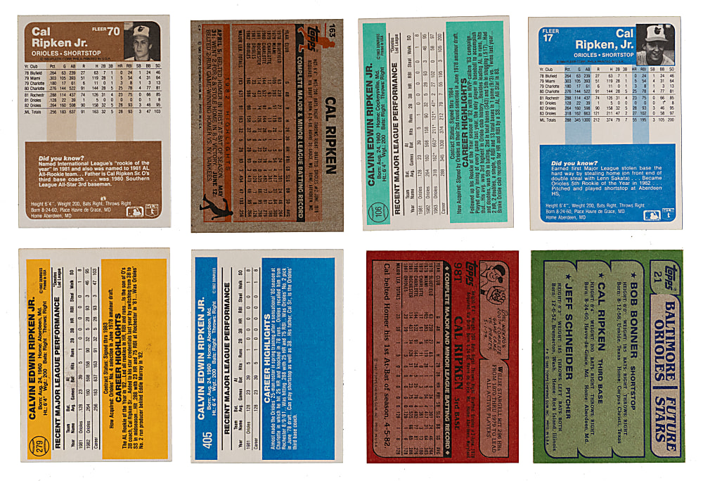 1982-1984 Cal Ripken Jr. Group (8) with 1982 Topps Traded Rookie