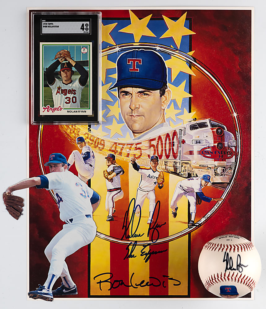 Nolan Ryan & Tom Seaver Group (4) with (3) Autographed Including Nolan Ryan "Express" Ron Lewis Poster