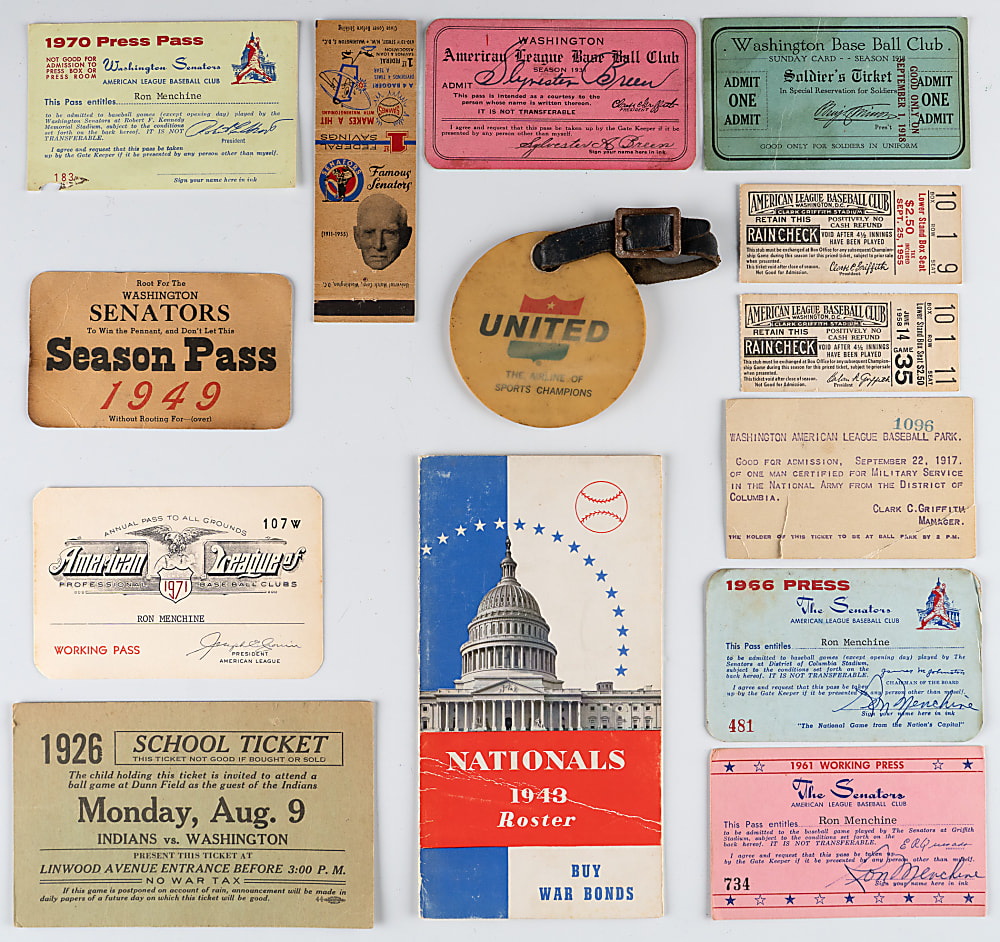 1917-1971 Washington Senators Ephemera Collection (139) with Milestone Tickets, Passes, Rosters & More