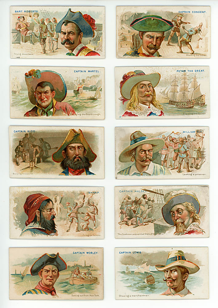 1888 N19 Allen & Ginter Pirates of the Spanish Main Partial Set (34/50) with Captain Kidd