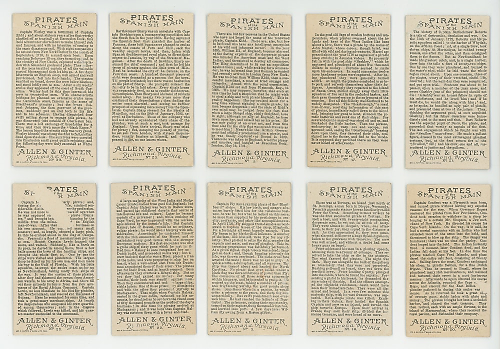1888 N19 Allen & Ginter Pirates of the Spanish Main Partial Set (34/50) with Captain Kidd