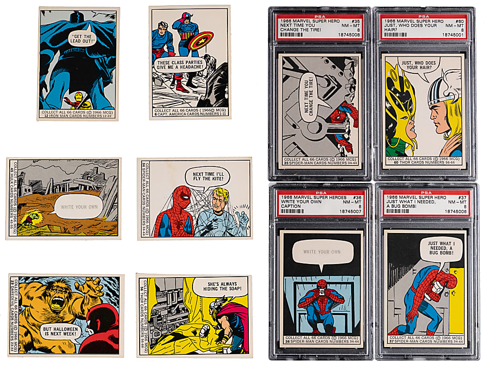 1966 Donruss Marvel Super Heroes Near Complete Set (65/66) with (4) PSA NM-MT 8 Including (3) Spider-Man