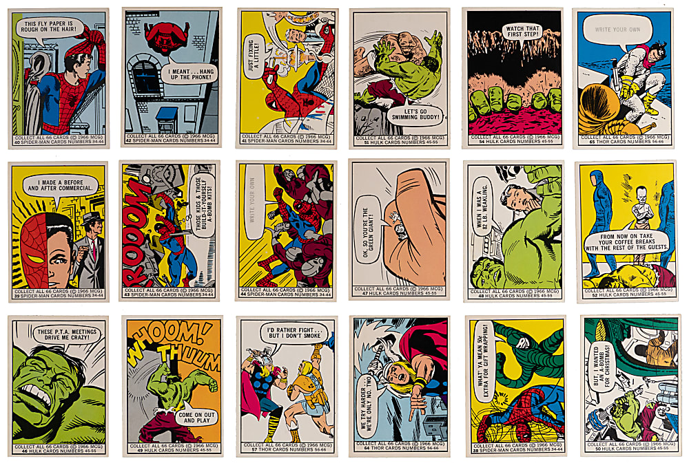 1966 Donruss Marvel Super Heroes Near Complete Set (65/66) with (4) PSA NM-MT 8 Including (3) Spider-Man
