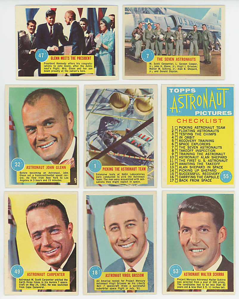 1963 Topps Astronauts Complete Set (55) with (2) 3-D Viewers - Clean!