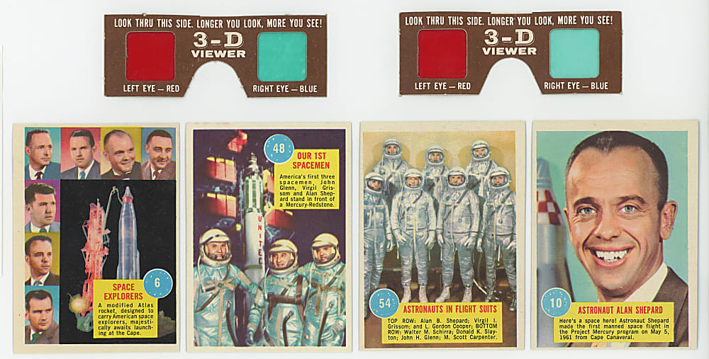 1963 Topps Astronauts Complete Set (55) with (2) 3-D Viewers - Clean!