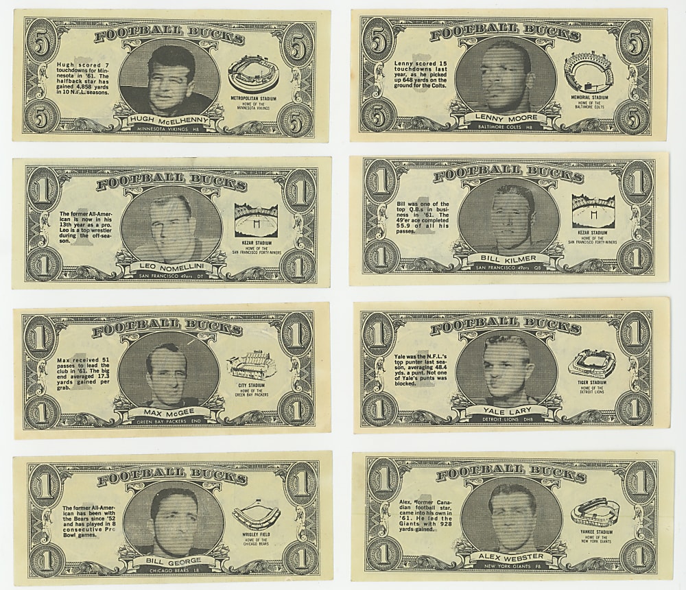 1962 Topps Football Bucks Complete Set (48) - Clean!
