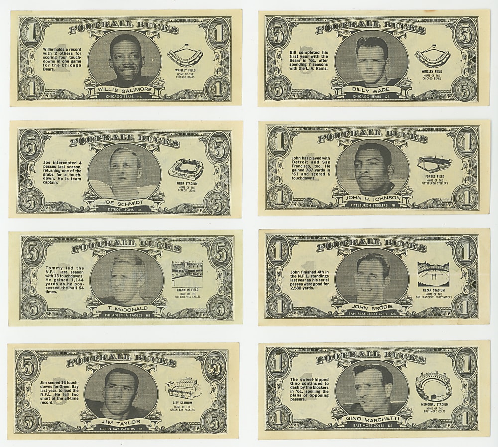 1962 Topps Football Bucks Complete Set (48) - Clean!
