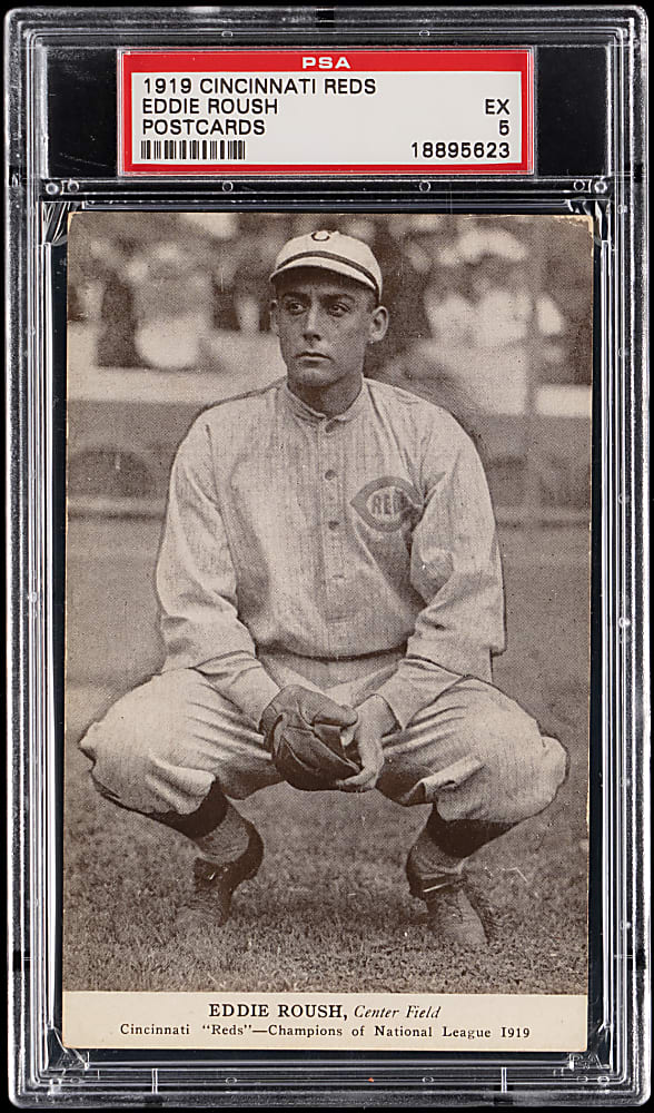 1919 Cincinnati Reds Postcards Eddie Roush PSA EX 5 - Population 3 with Only 1 Graded Higher!